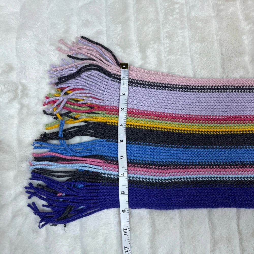Colorful Fall Winter Girls Knit Crochet Purple Stripe School Outdoor OS Scarf